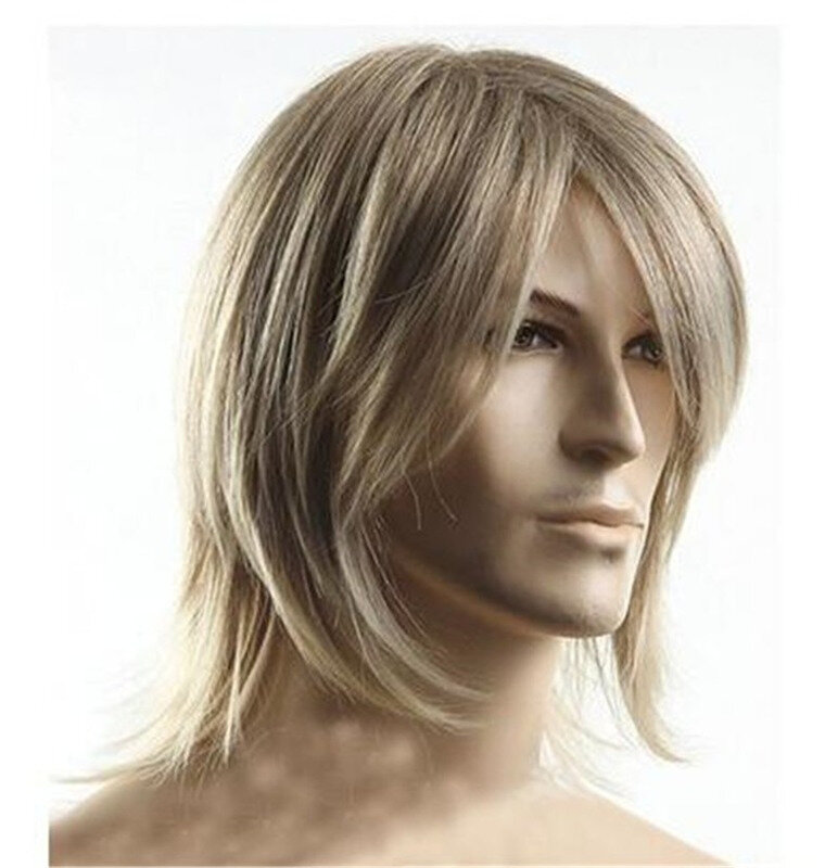Men Wig Short Casual Light Brown Straight Human Hair Wig