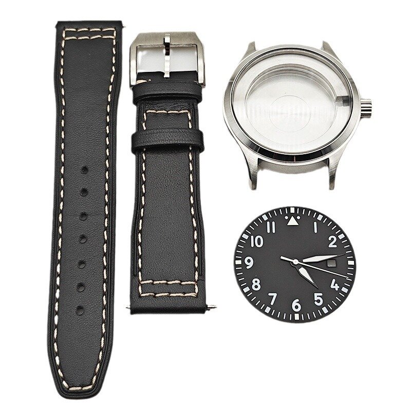 40MM Watch Case leather strap set Sapphire mirror surface for Miyota 8215 ETA2836 Mingzhu dg2813 Movements