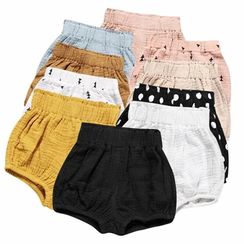Bombachos Kawaii para bebé recién nacido, pantalones de PP, algodón y lino, triangulares, pantalones cortos de lunares sólidos, verano, 0-5 años