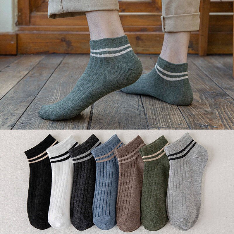 Meias de algodão de tornozelo masculino, confortável, respirável, resistente ao desgaste, elegante, alta qualidade, listradas, primavera, outono, 5 pares