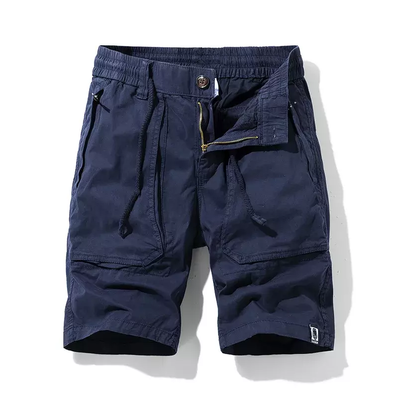 Pantalones cortos de algodón para hombre, ropa informal de cintura elástica, sólido, con múltiples bolsillos, para correr en la playa, verano, envío directo