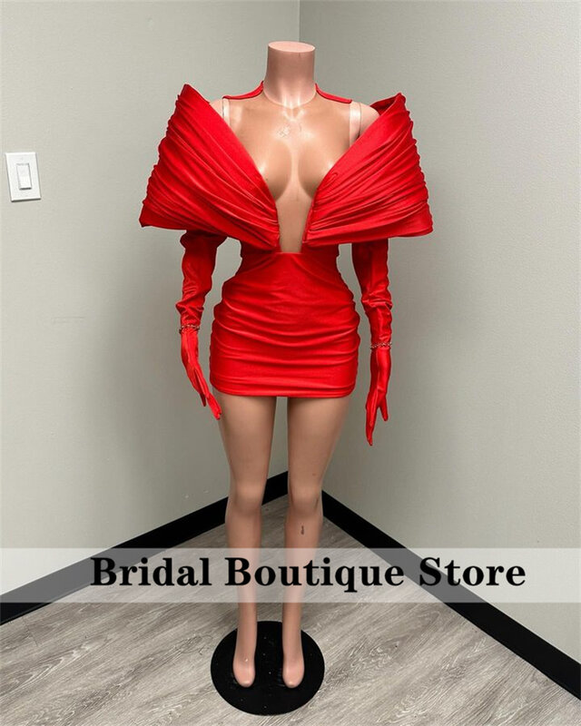 Gaun Prom merah 2024 model baru menakjubkan dengan dua sarung tangan bahu terbuka gaun koktail pesta ulang tahun Robe De Bal buatan khusus
