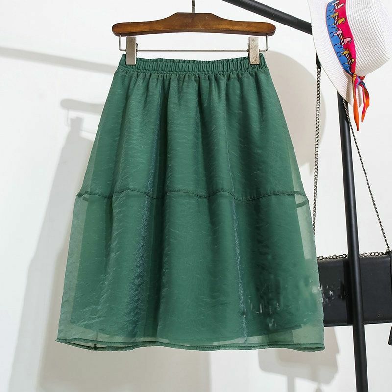 Новинка 2024, Юбка-миди из органзы в стиле пэчворк, пышная юбка с высокой талией, короткая юбка, летняя трапециевидная юбка цвета хаки