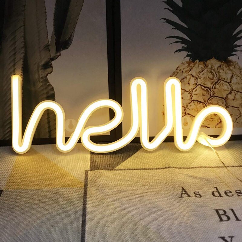 Hello Neon Light applique a LED negozio insegne di auguri decorazioni per la casa lampada da notte festa vetrina negozio batteria e alimentazione USB