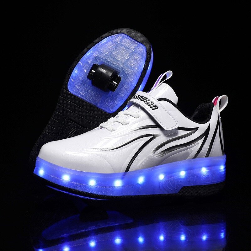 Pattini a rotelle Flash a LED alla moda per ragazzi e ragazze pattini a 2 ruote per studenti scarpe da deformazione sportiva Parkour all'aperto