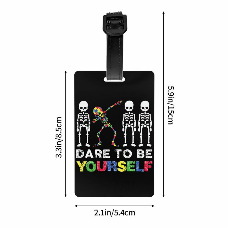 Custom Dare To Be Yourself Skeleton Dabbing Autism Awareness Luggage Tag for Suitcases Baggage Tags Privacy Cover Name ID Card