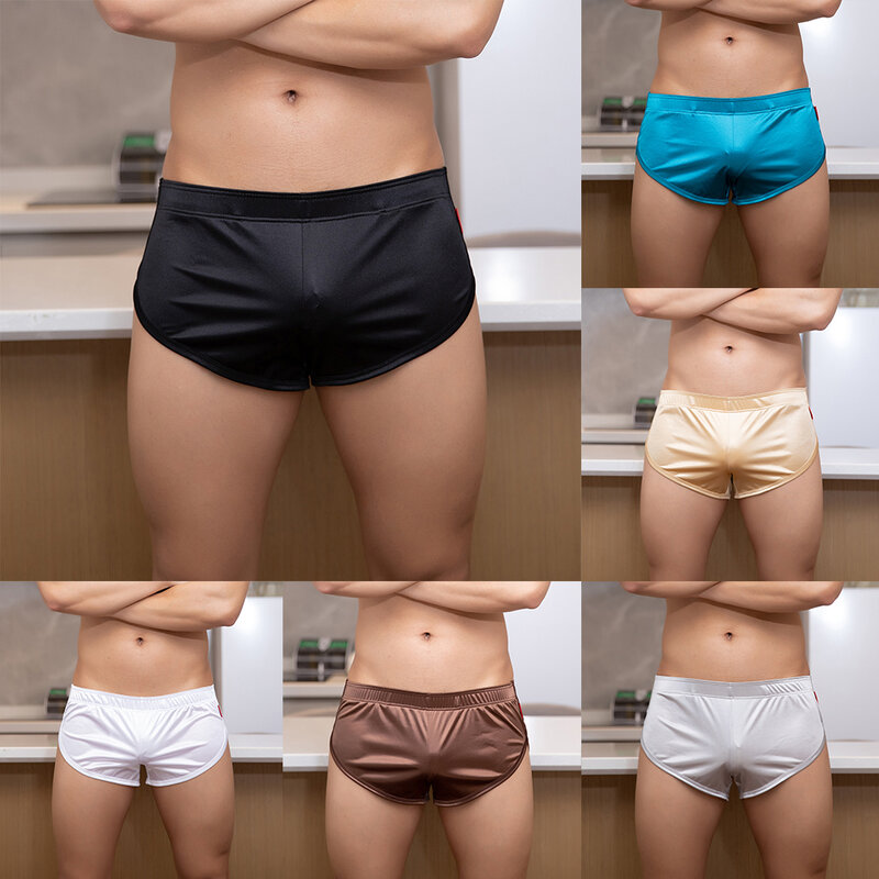 Boxers de cetim dos homens shorts sexy pijamas de dormir calças de dormir roupa interior confortável respirável boxers lisos