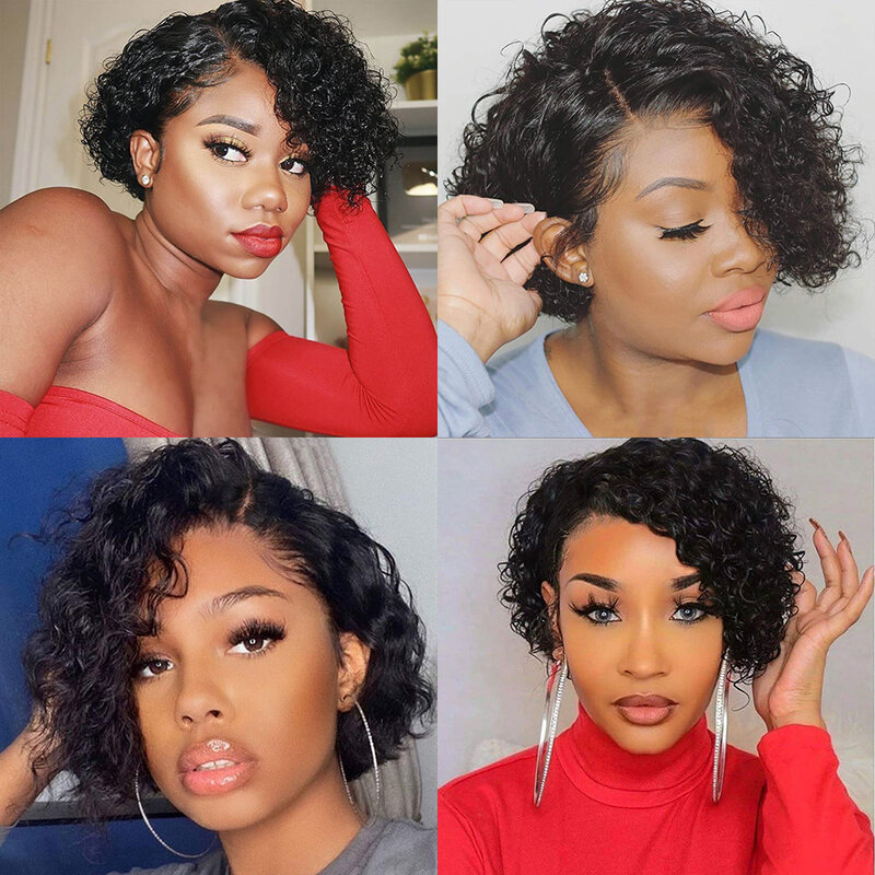 Pixie Cut Wig Human Hair Wigs for Women Glueless Curly Side Part Lace BOB Wig Clearance Perruque Cheveux Humain