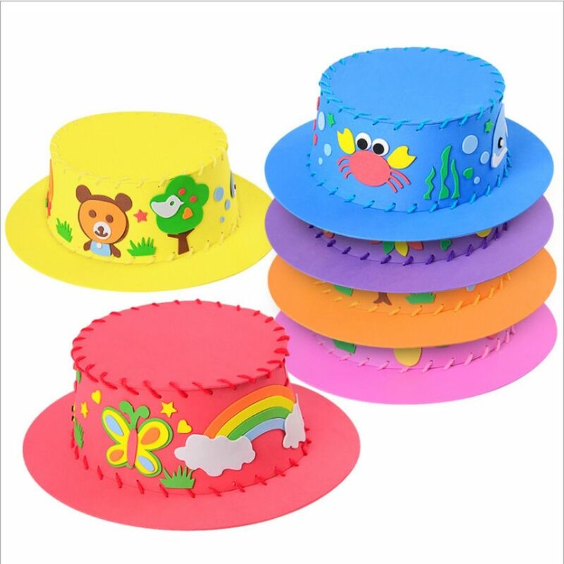 EVA chapéu de costura artesanal para crianças, artesanato DIY, flores animais, artesanato 3D, brinquedos para jardim de infância