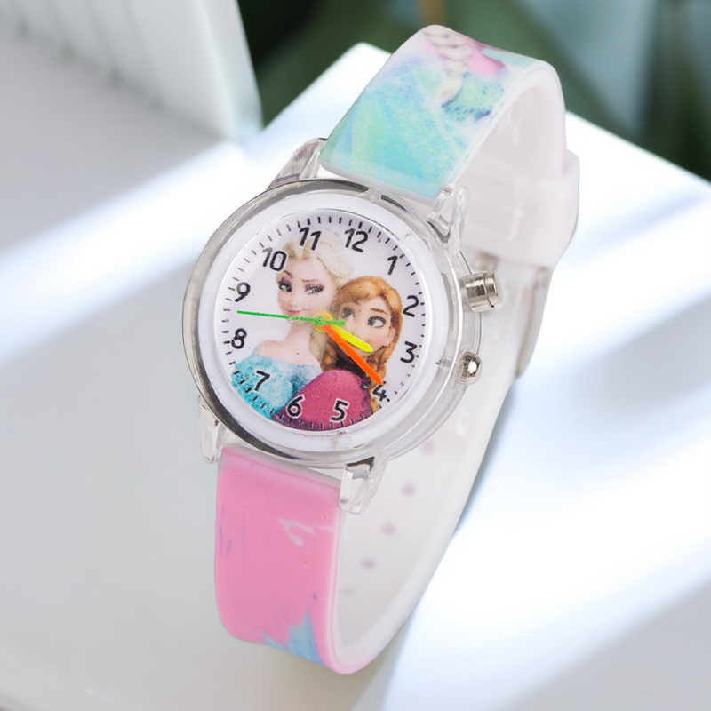 Children's Princess Elsa Wrist Watches, Crianças, Meninas, Presente de festa, Relógio feminino, Fonte de luz colorida