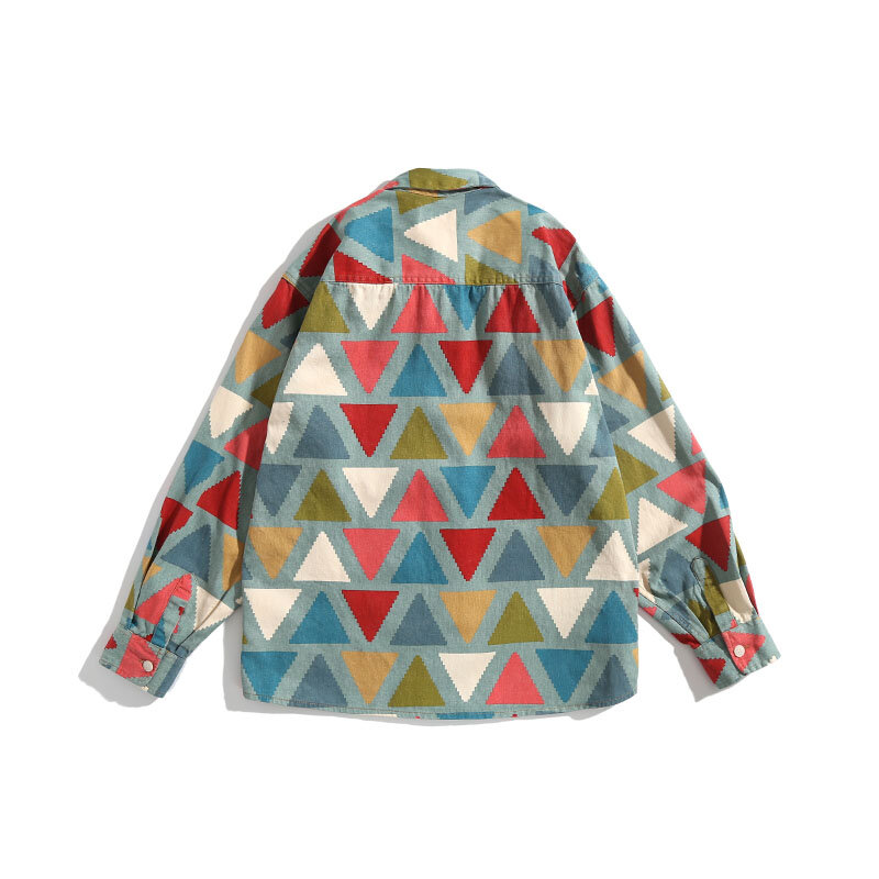 Heren Hoge Textuur Geometrisch Patroon Bedrukt Shirt, Japans Eenvoudig Katoenen Shirt Met Lange Mouwen