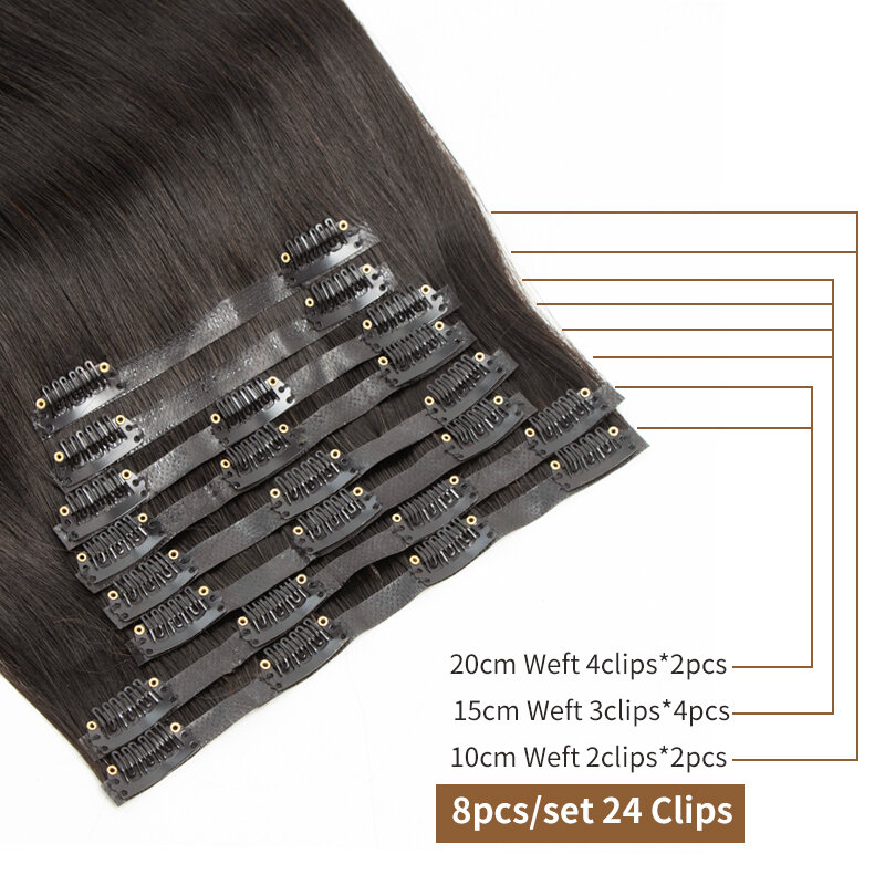 Custom Invisible Clip In Extension Injected PU Thin and Soft Tape Weft Human Hair 8Pcs/set 12-22inch 100G 120G