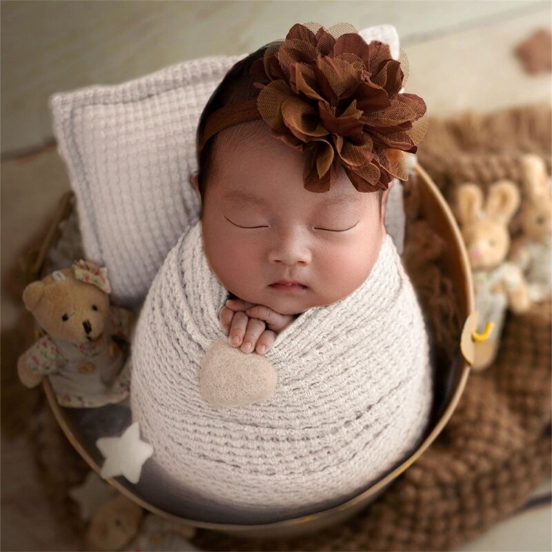 Newborn Photography Props Wrap Cloth+Pillow Set Elastic Baby Studio Photo Shooting Swaddle Blanket with Matching Posing Pillow