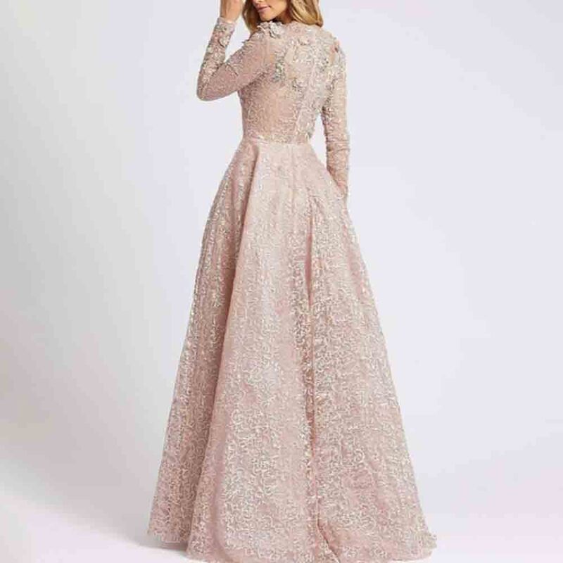 A-line Tulle Jewel Neck Embroidered Long Sleeve See Through Evening Dress Vestido para Mujer