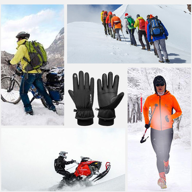 Sarung Tangan Hangat Berkendara Sepeda Motor Sarung Tangan Ski Bulu Domba Sarung Tangan Memancing Musim Dingin Tahan Air dan Dingin untuk Berkendara Ski Olahraga Luar Ruangan