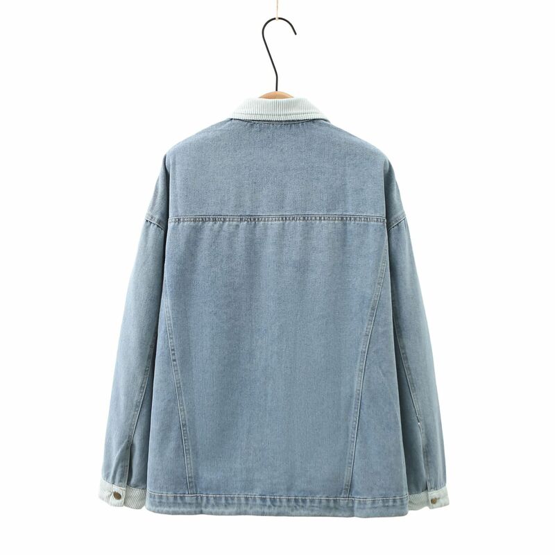 Womens Plus Size Jean Jacket Autumn Casual Clothing Fashion Block Color Denim Outwear Curve Drop Sleeves Coats T73 H16