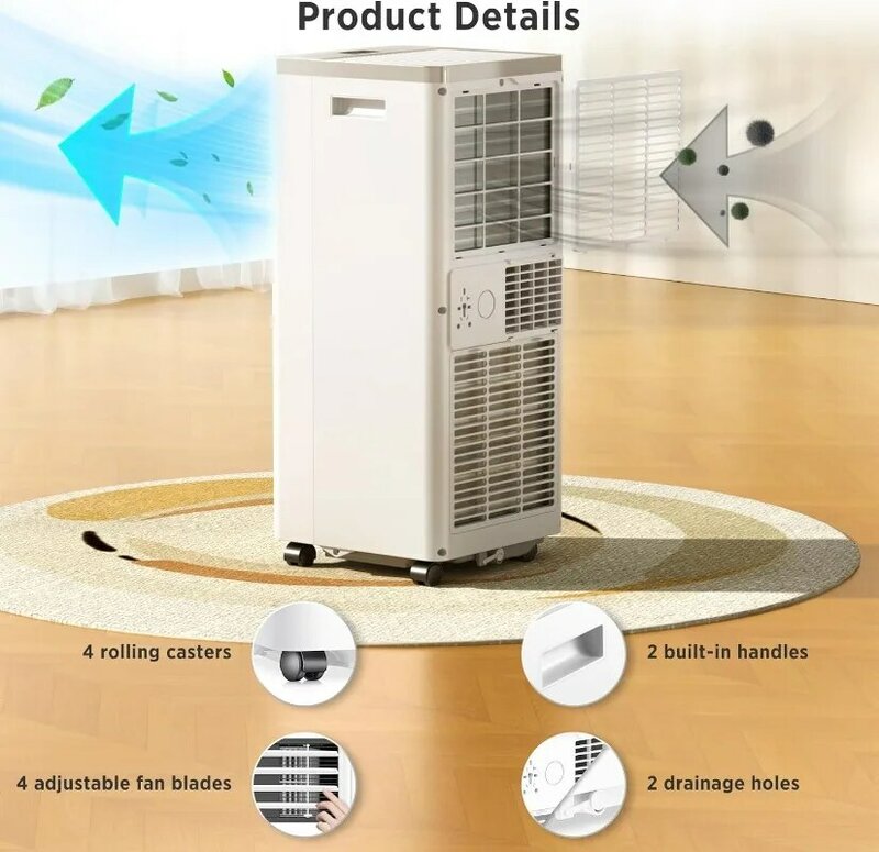 ZAFRO 10,000 BTU Portable Air Conditioners Cool Up to 450 Sq.Ft, 4 Modes, with Remote Control/LED Display/24Hrs Timer, White
