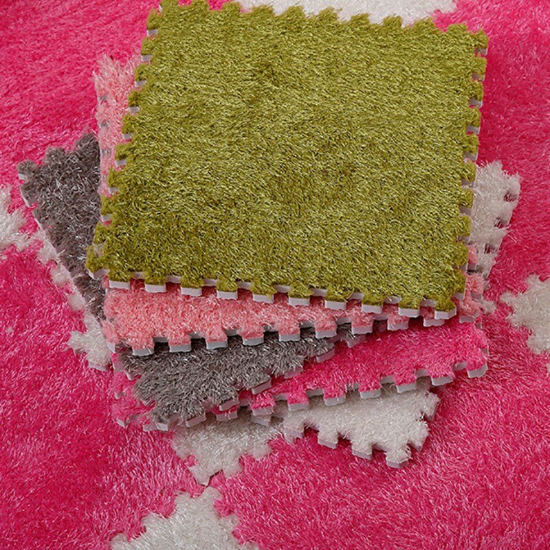 4 Piece Foam DIY Puzzle Mat Long Hair Villi Shaggy Carpet Mat Plush Soft Area Rug Children Baby Playmat