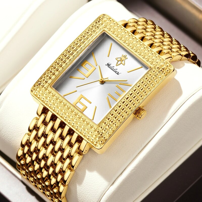 YaLaLuSi Brand 2024 Hot Model Men's Watch Gold Luxury Business Style Box Watch Remover Ion Genuine Gold Plating