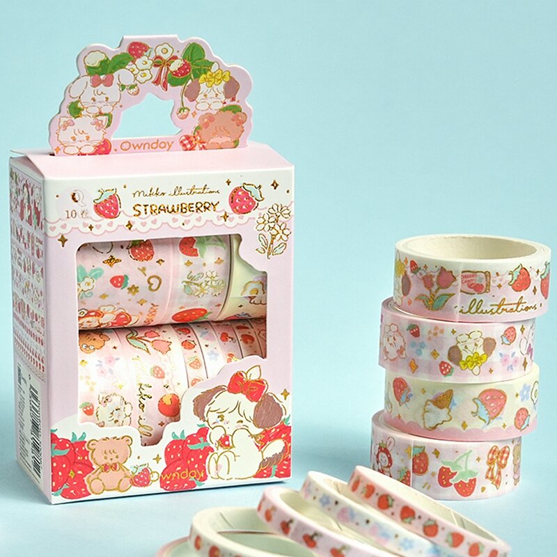 Cute Strawberry Cat Decoration Adhesive Tape Planner Handbook DIY Scrapbooking Journal Collage Material Stickers Kids Gift