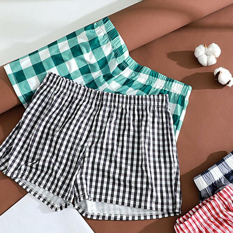 Unisex Shorts Plaid Print Pajamas Shorts for Women Men Elastic Waist Sleepwear Lounge Bottoms Unisex Micro Shorts for Sleeping