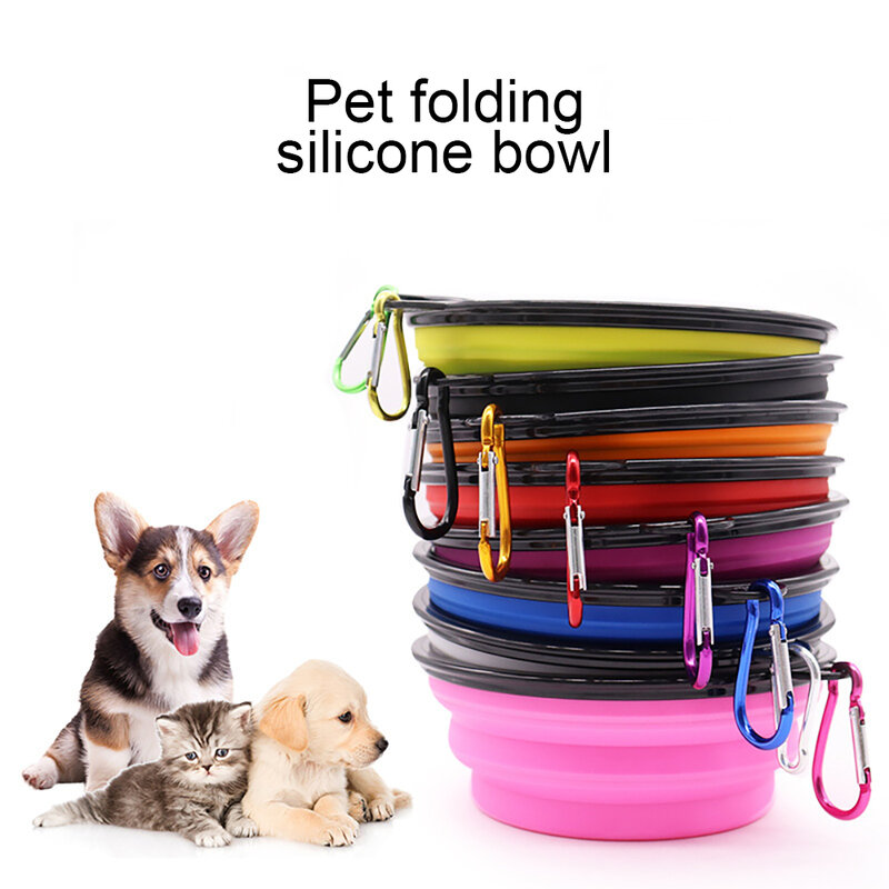Portátil Silicone Pet Bowl com gancho pendurado, comida ao ar livre Bowl, alimentadores do cão, itens de gato