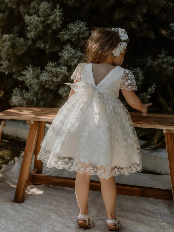 O-Ausschnitt Kurzarm Blumen mädchen Kleid Applikationen Spitze Outfits Kleinkind Mädchen kurze A-Linie Prinzessin Erstkommunion Kleid 2024