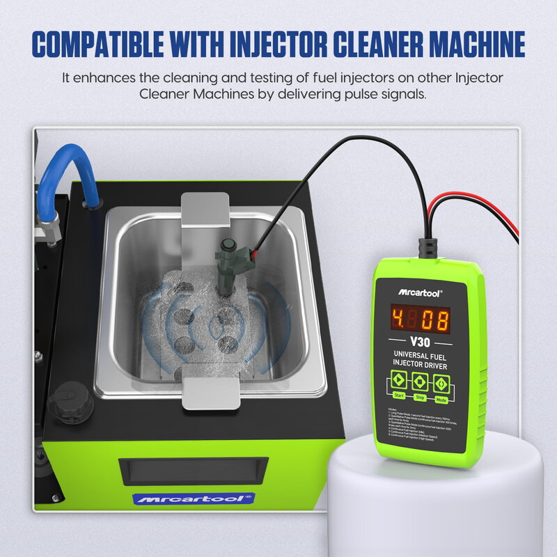 MRCARTOOL V30 Car Fuel Injector Tester Cleaner 6 Pulse Modes DIY Cleaning Tool Kit 12V Fuel Injector Flush Cleaner Adapter