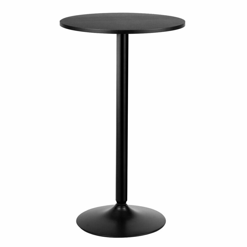 โต๊ะบาร์บิสโทรทรงกลม gymax สีดำ24 "โต๊ะค็อกเทลสูงพร้อมฐานโลหะในร่ม