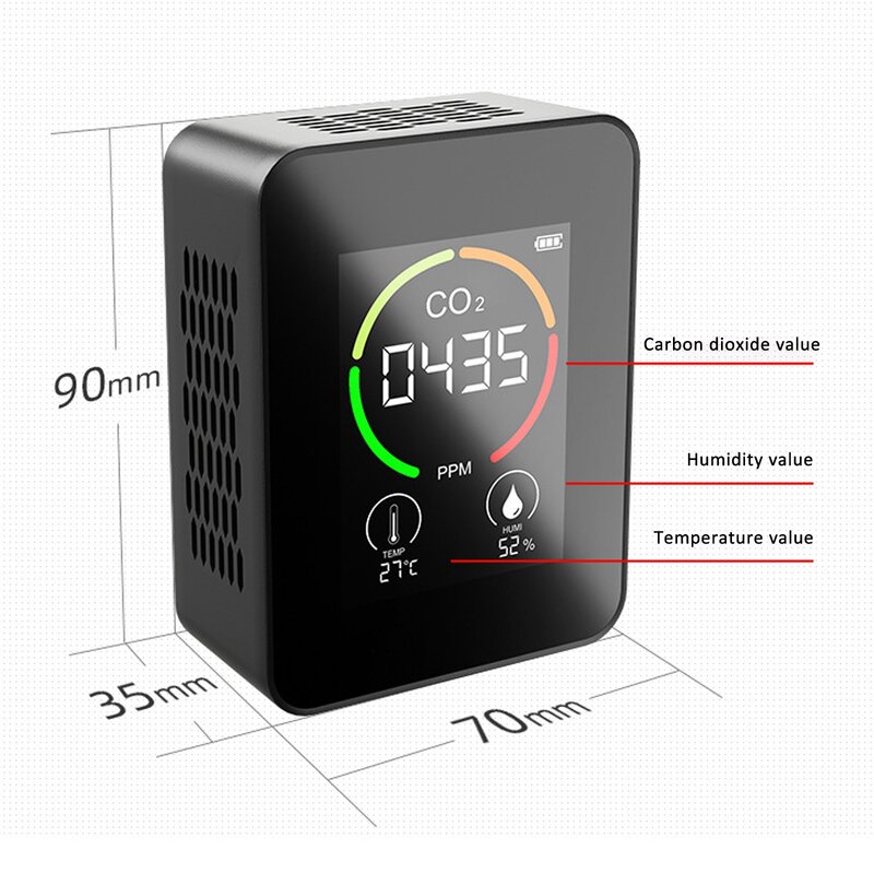 3 in 1 2,8 Zoll LCD CO2 Meter Luftqualität Temperatur Kohlendioxid Detektor automatische Kalibrierung 400-5000ppm schwarz weiß