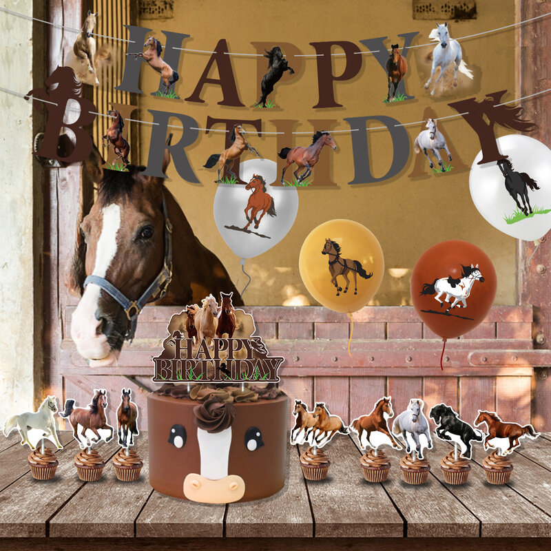 Horse Party Decor stoviglie usa e getta festa di cavallo Baby Shower cavallo compleanno Banner Ballon Horse Cowboy forniture per feste di compleanno