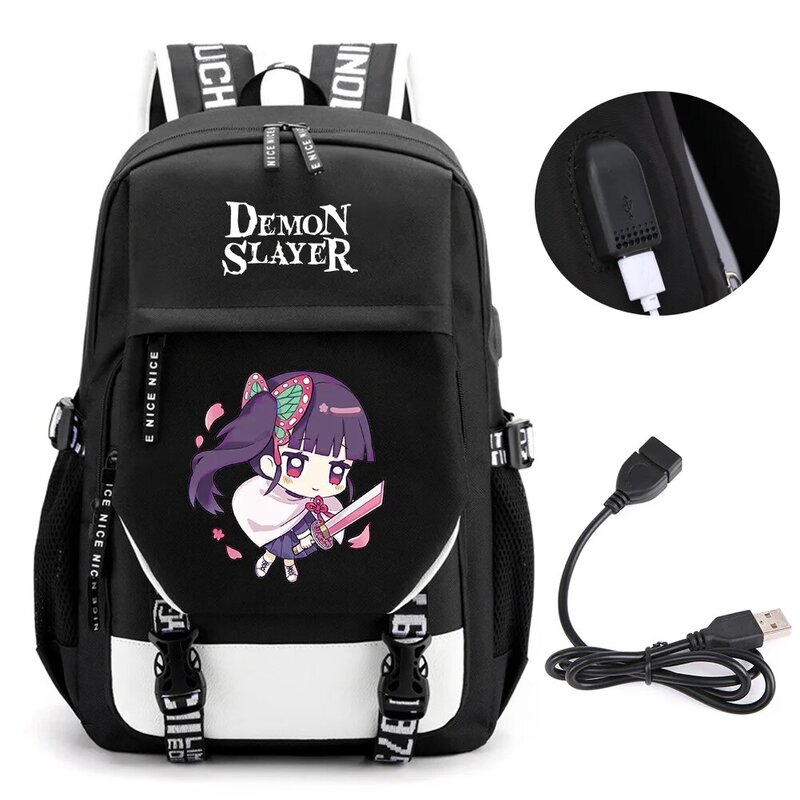 Demon Slayer Anime Mochila, Kamado Nezuko School Book Bags, Mochila Travel USB Port Bag, Bolsa para laptop para meninos e meninas, Presente