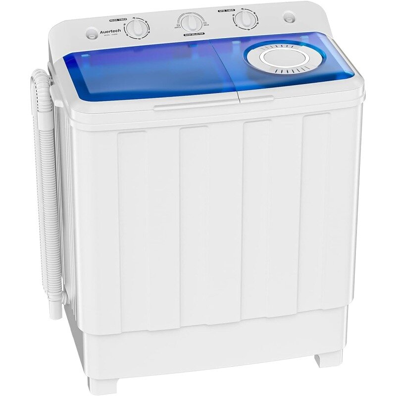 Auertech เครื่องซักผ้าแบบพกพาเครื่องซักผ้า28lbs คู่, เครื่องซักผ้าขนาดกะทัดรัดขนาดเล็กพร้อมปั๊มระบายน้ำกึ่งอัตโนมัติ18lbs