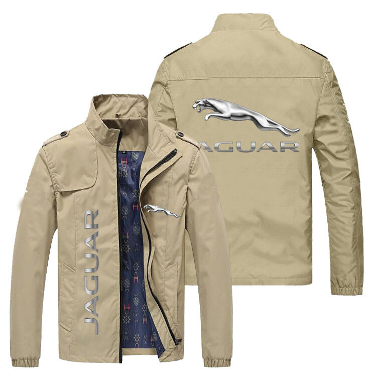 Куртка мужская демисезонная на молнии с воротником-стойкой и логотипом Ягуара
