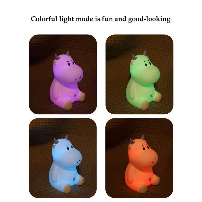 Cute Cow Night Light Silicone Pat USB Light Cartoon Lamp Night Lighting Supplies Novelty Light For Study Room Bedroom Nursery