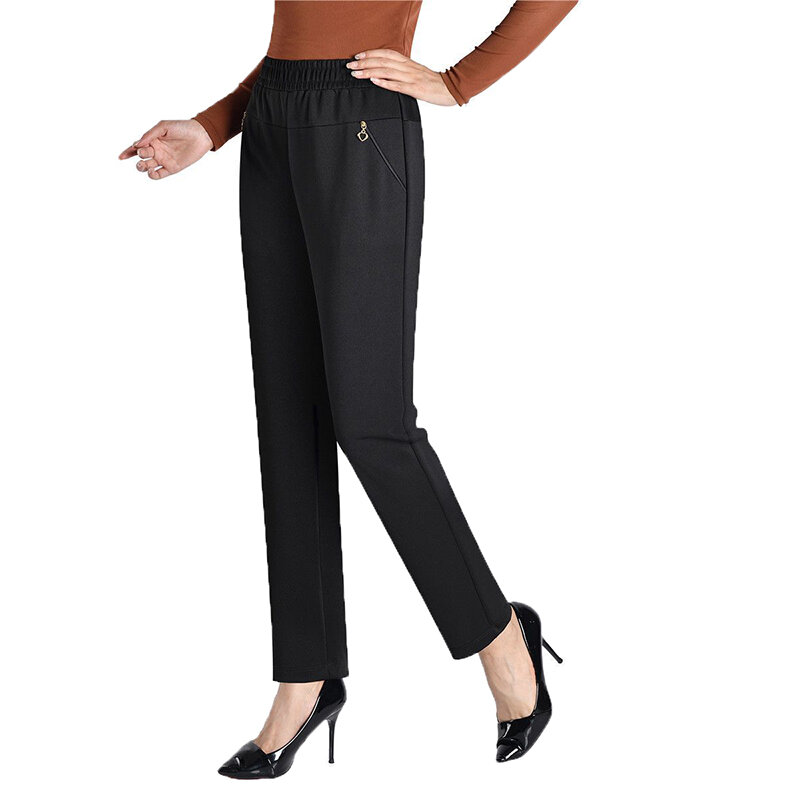 Calças retas de cintura elástica alta para mulheres, calça casual de moletom de mãe strecth, tamanho grande 6XL, nova