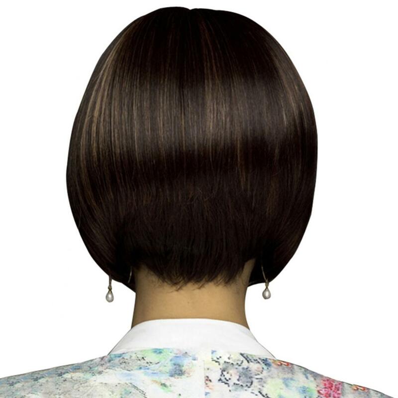 Peluca corta y recta de 30cm para mujer, pelo Natural de aspecto mixto, fibra resistente al calor, con flequillo