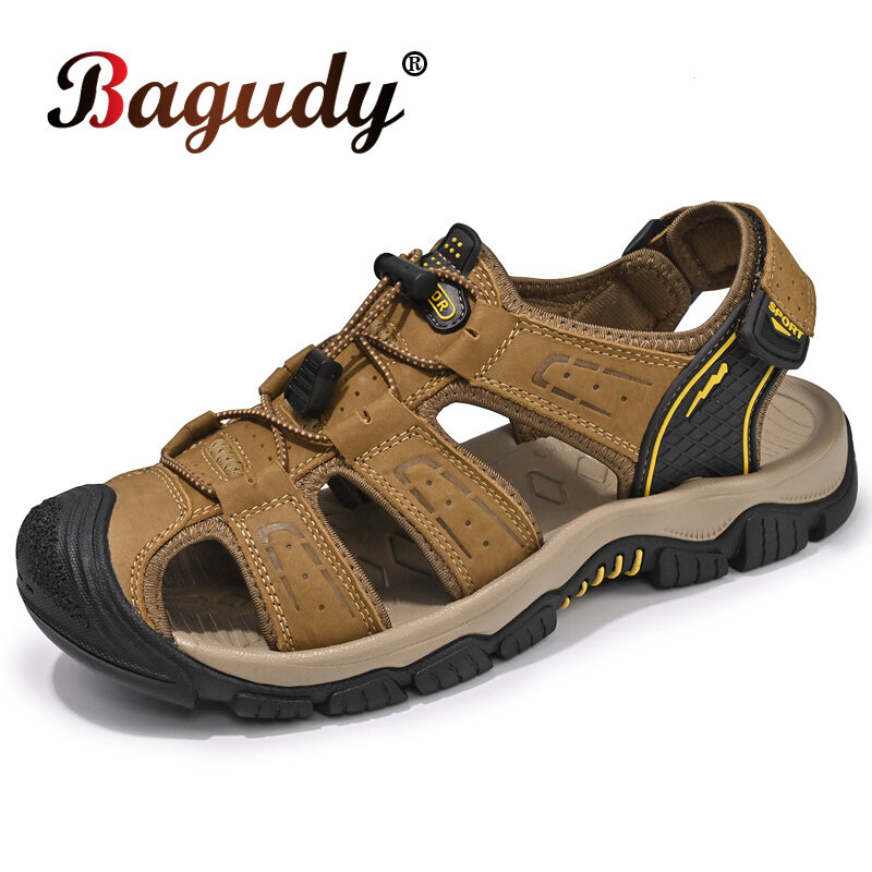 Duże rozmiary męskie sandały plażowe Outdoor oryginalne skórzane letnie męskie buty oddychające płaskie codzienne trampki obuwie sandały do brodzenia