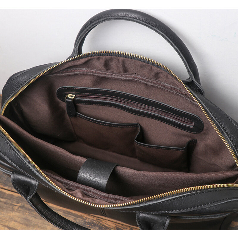 Malas de couro genuíno para homens, sacos mensageiro laptop, bolsa de trabalho vintage, bolsa leve