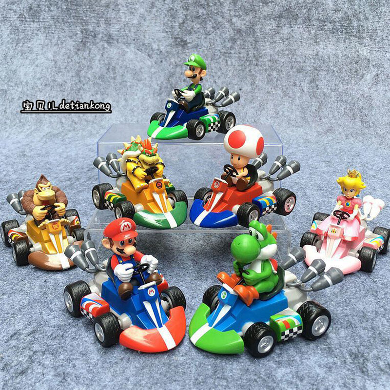 Figuras de acción de Mario Pull Back Car para niños, Yoshi, Donkey Kong, Bowser, Luigi, Toad, Princesa Peach, juguetes, muñecas de juego de Anime, regalos para niños
