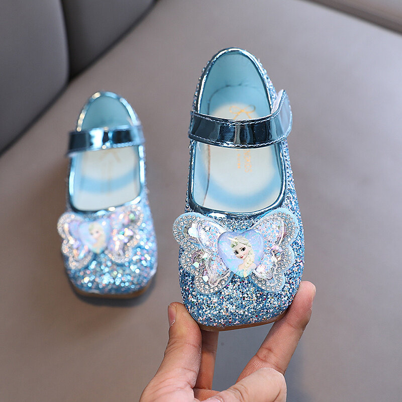Disney Frozen Elsa księżniczka projektant kryształowe płaskie buty na co dzień dla dzieci dziewczyny Bling buty dla dzieci dziecko mieszkania trampki kwadratowy palec u nogi