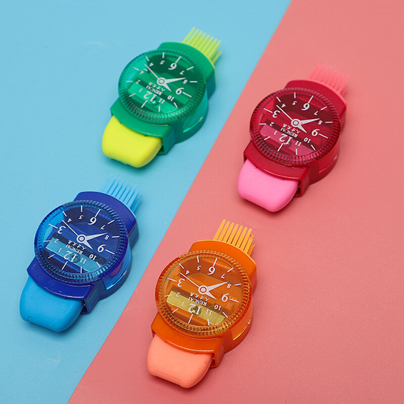Simpatici orologi divertenti a forma di Mini temperamatite colorati con gomme da cancellare pennello ufficio scuola ragazze forniture macchina matita Sharpe