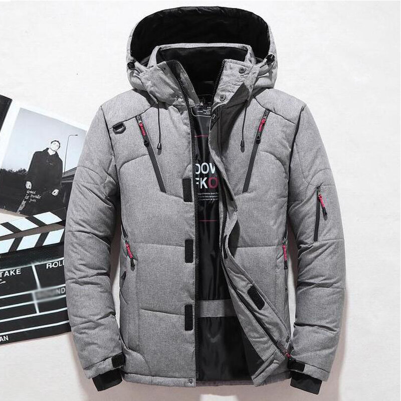 メンズホワイトダックジャケット,ウォームフード付きコート,防風,厚手の素材,4XL