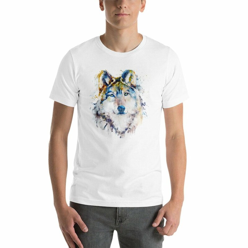 Wolf Gezicht Aquarel Portret T-Shirt Oversizeds Sneldrogende Vintage Zwaargewicht T-Shirts Voor Mannen
