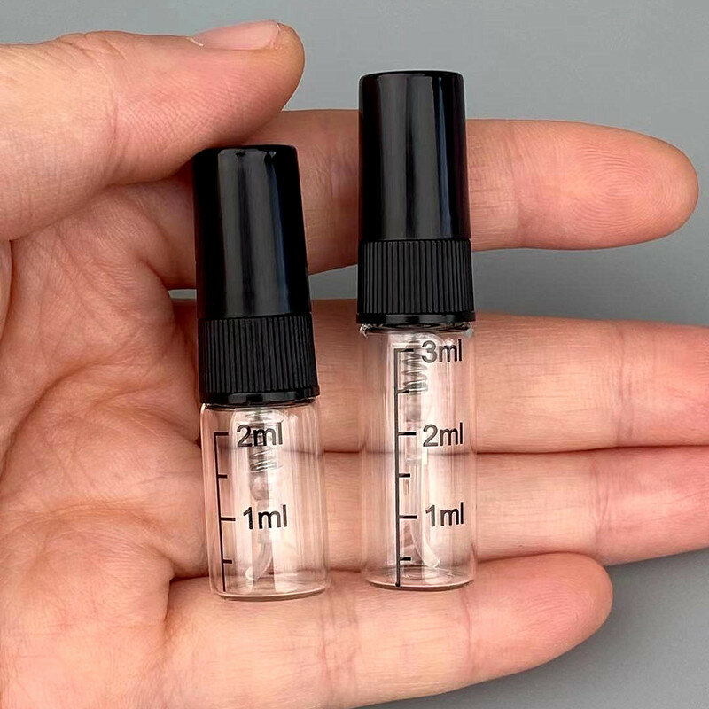 2ml/3ml ze skalą szklaną perfumy sub-butelkowanie buteleczka Mini na próbkę ultra-cienki Spray przenośna mała próbka butelka butelka kropli do oczu