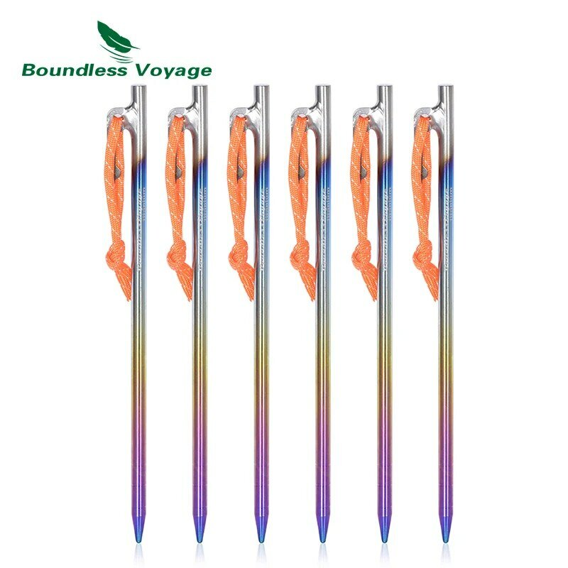 Boundless Voyage 6pcs Heavy Duty Titanium Alloy Camping Tent Stakes Peg for Outdoor Trip Hiking Gardening Ti4013P