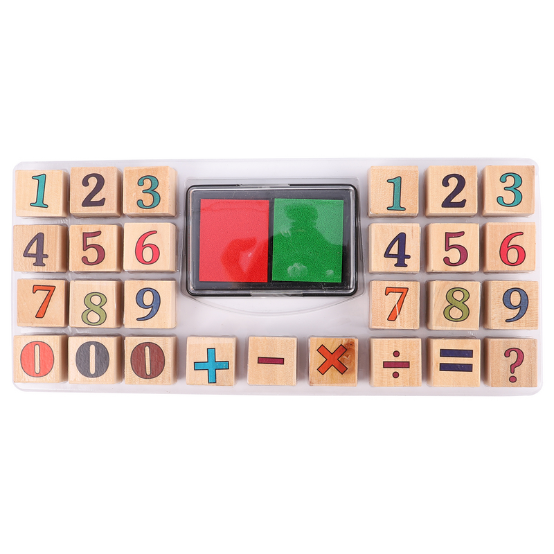 Set cap angka kayu untuk anak-anak dan guru, mainan matematika cap Edicationl mainan stamper anak balita (mainan matematika acak