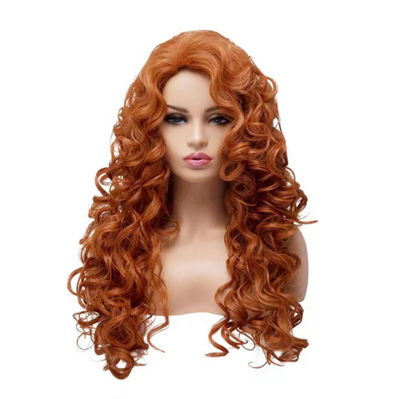 Wig keriting panjang warna coklat wanita, Wig rambut palsu serat kimia lapisan sedang gaya Eropa dan Amerika
