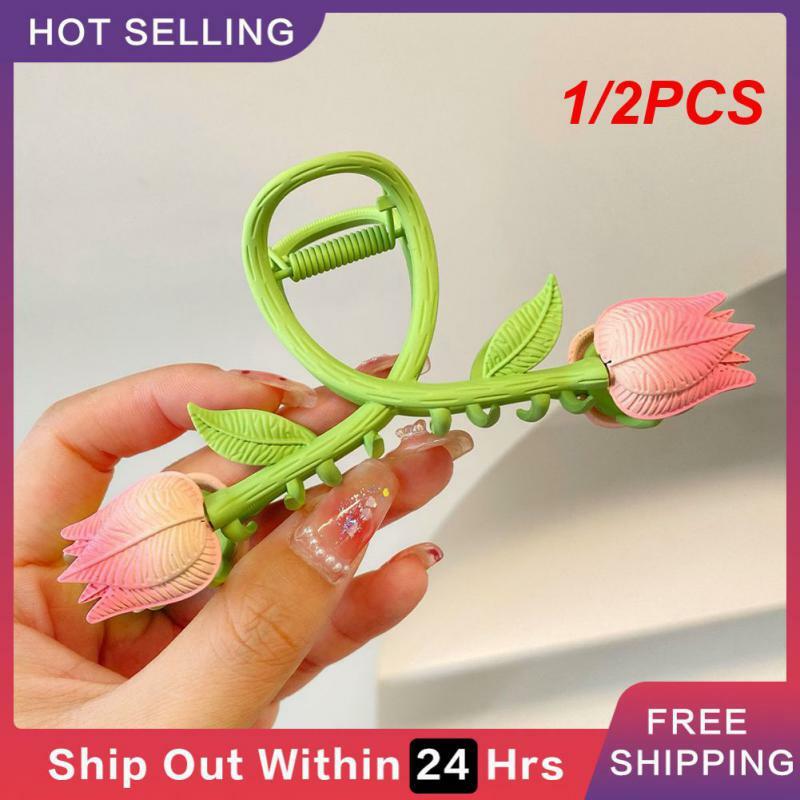 1/2PCS Hairpin Elegant Geometric For Women Hair Claw Headwear Shark Clip Hollow Vintage Hair Accessories Flowers Metal