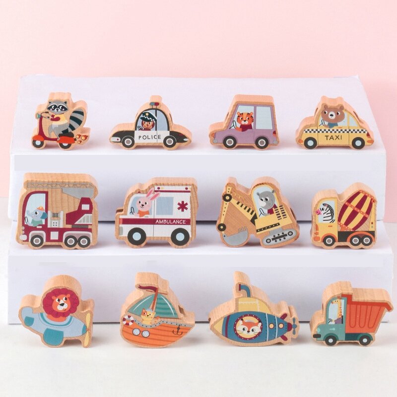 Kids Wooden Educational Toys Shape Color Sorting Stacking Blocks Puzzles Traffic Wear Rope Toys For Fine Motor Skills
